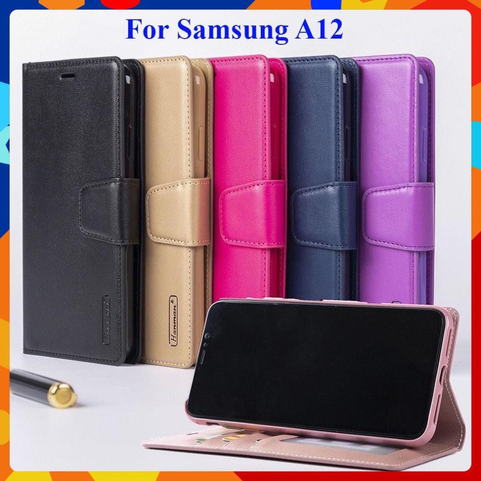 [FreeShip] Bao da dạng ví Samsung Galaxy A12 hiệu Hanman cao cấp, ngăn đựng thẻ ATM tiền tiện lợi