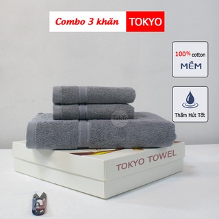 Combo 3 khăn tokyo towel 30x50, 60x120 màu xám ghi