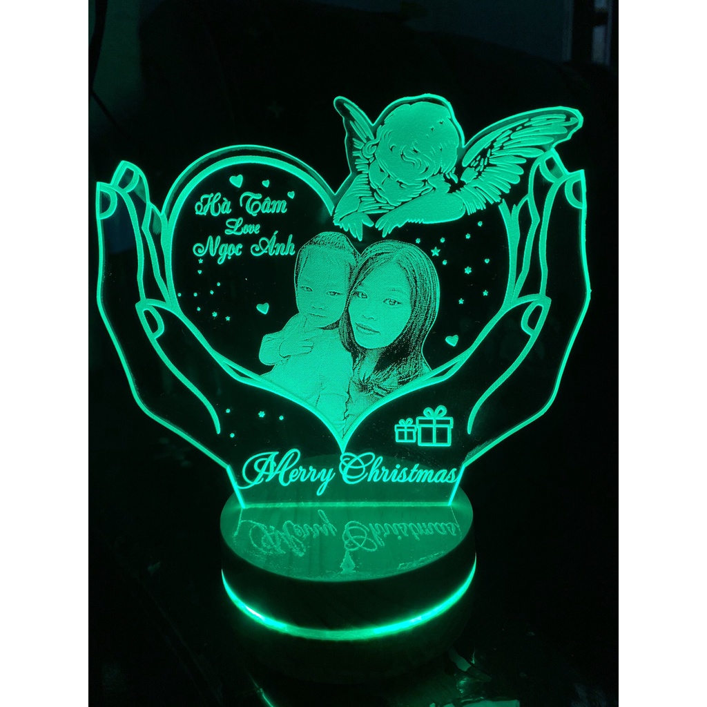 Đèn led trang trí mica 3D khắc hình trái tim – Làm quà tặng, đồ trang trí, đèn ngủ TN001