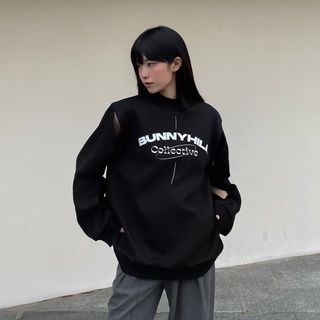 Áo Sweater Unisex Đen Xẻ Tà Tay Có Khóa Zip BunnyHill SSBR03