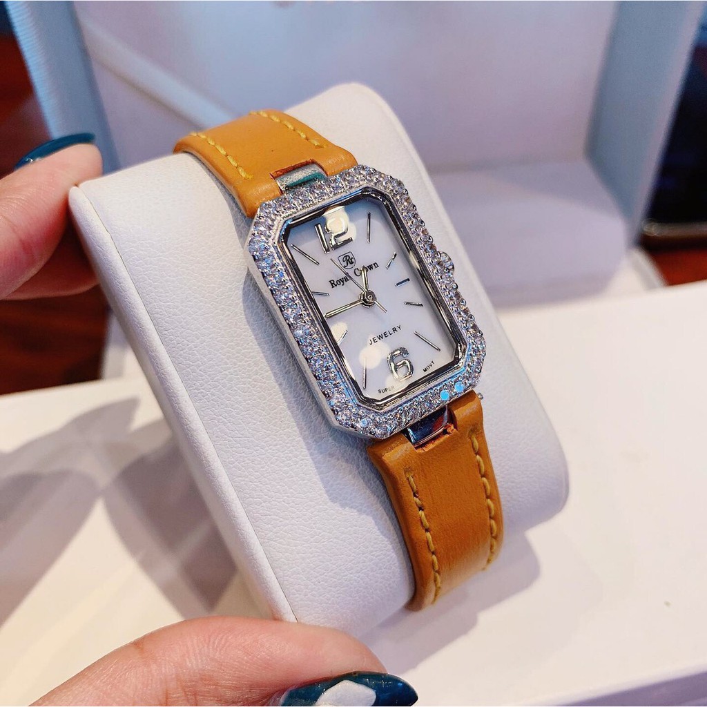 Set Đồng Hồ Nữ Royal Crown 6316 - Dây gắn đá + Dây Da - 20 x 30mm