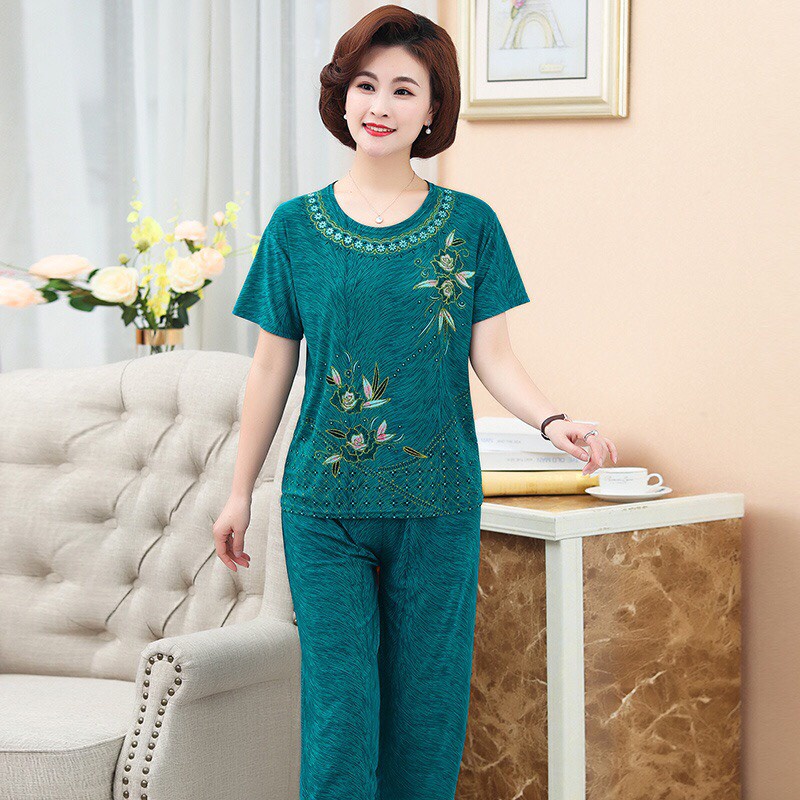 Bộ Đồ Thun Lạnh Trung Niên - Bộ quần lửng cho Mẹ cho Bà hàng Quảng Châu MANO