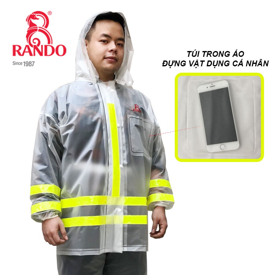 [ ASPC02] RANDO Bộ Quần Áo Đi Mưa Nhựa PVC Trong Màu Phản Quang Chống Thấm nước, Thời Trang Cá Tính Cho Nam/Nữ