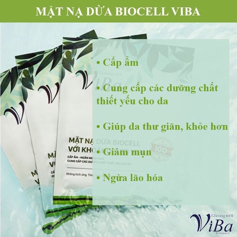 Mặt nạ dừa Biocell với Khoáng tươi ViBa 25ml tác dụng lên men tự nhiên cấp ẩm, ngừa mụn, dưỡng da mịn màng, trẻ hóa da