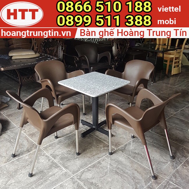 [ GIÁ XƯỞNG ] ghế nhựa cafe chân inox màu nâu - ghế nhựa nữ hoàng màu nâu - xưởng sản xuất Hoàng Trung Tín