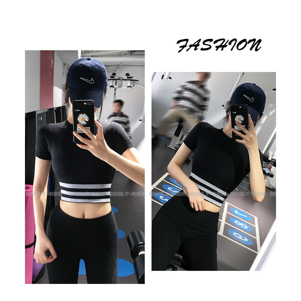 Áo croptop tập gym nữ thun dệt co dãn 4 chiều SP188, Áo thun thể thao nữ cộc tay [Gym T-Rex]