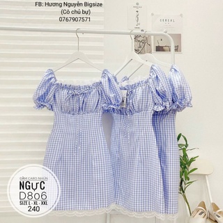 60-90kg đầm caro nhúng ngực viền ren d806 bigsize