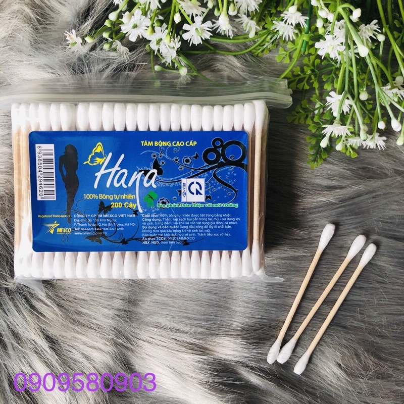 🌙Tăm bông cao cấp Hana lõi gỗ gói Poly 200 que – BT0002⭐️