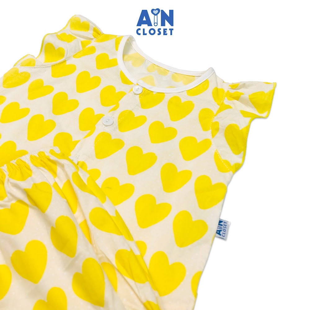 Bộ quần áo ngắn bé gái họa tiết Tim hạt vàng cotton - AICDBG9HXZMZ - AIN Closet