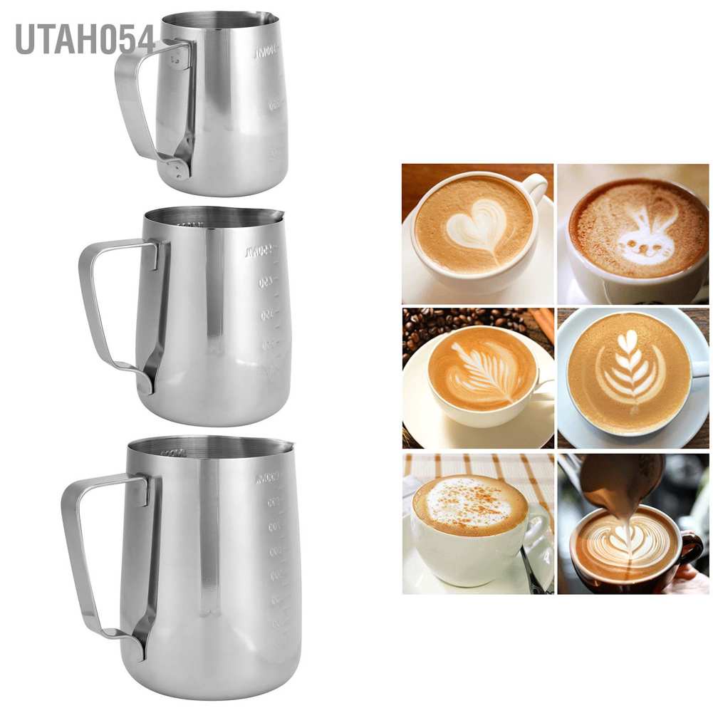 Hàng HOT Sữa xoáy nước dày bằng thép không gỉ cà phê latte craft cup nghệ thuật với đôi quy mô Ca đánh sữa inox (có vạch chia) 350ml - 600ml - 1000ml【Utah054】