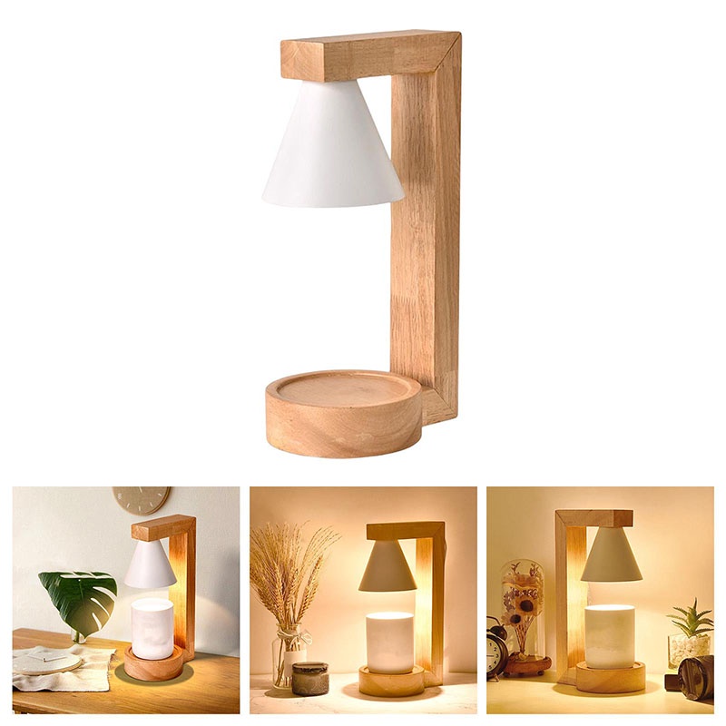 Đèn đốt nến thơm không khói đế gỗ chắc chắn, có nút điều chỉnh độ sáng của đèn phong cách Nhật Bản