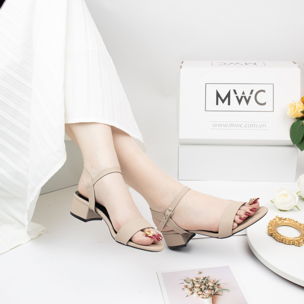 Giày Cao Gót Nữ Quai Ngang Đế Vuông MWC  Sandal Cao Gót Nữ Đế Cao 3cm Màu Đen Và Kem Siêu Xinh MWC NUCG-3956