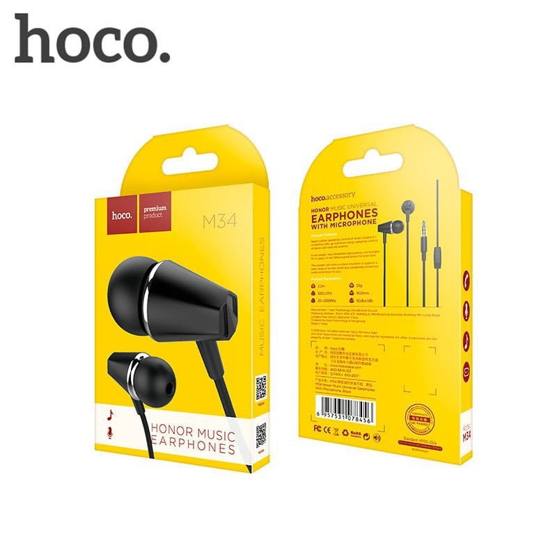 Tai Nghe Dây Nhét Tai Hoco M34 Chính Hãng Chống Ồn Âm Thanh Trong Bass Tốt