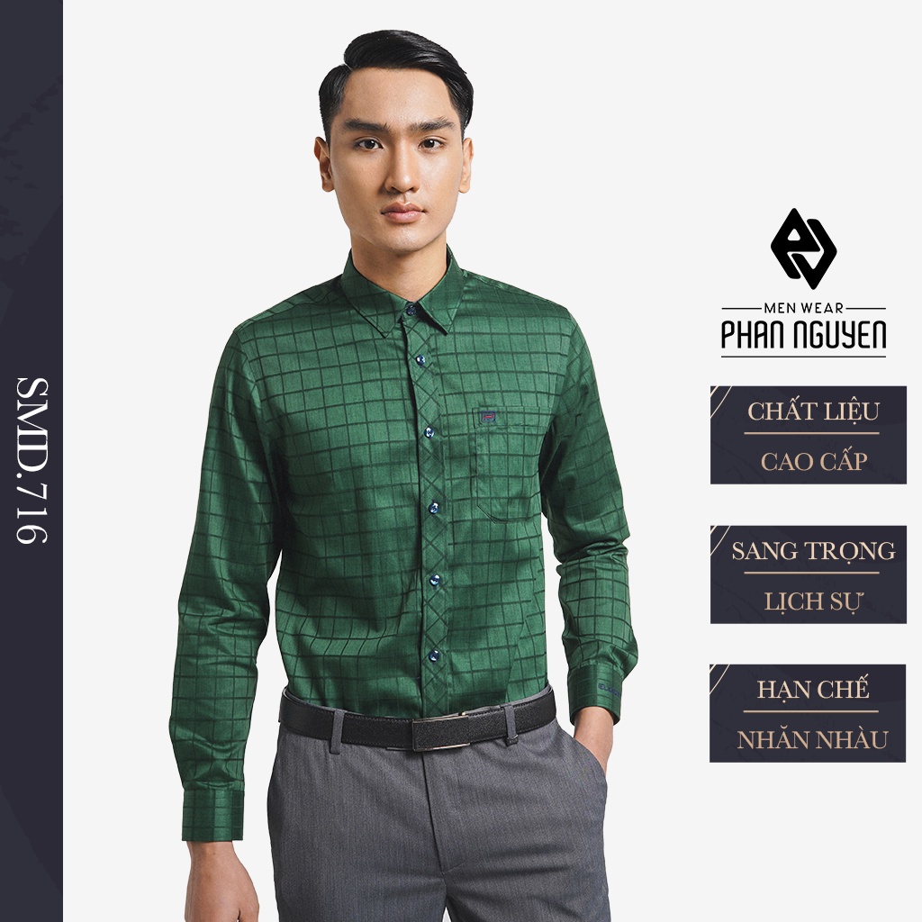 Áo Sơ Mi Nam Công Sở Dài Tay PHAN NGUYỄN Thiết Kế Trẻ Trung, Chất Liệu Cotton Mềm Mịn, Thấm Hút SMD.716