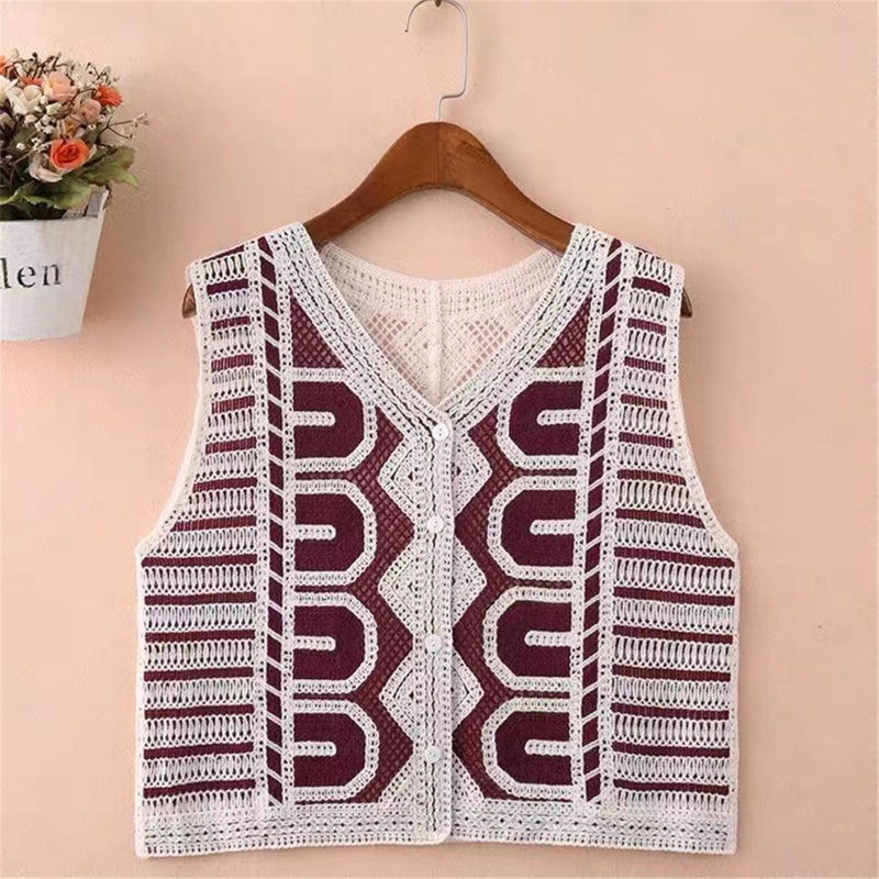 Áo Croptop Sát Nách Cài Nút Họa Tiết Hình Học Thời Trang Cho Nữ