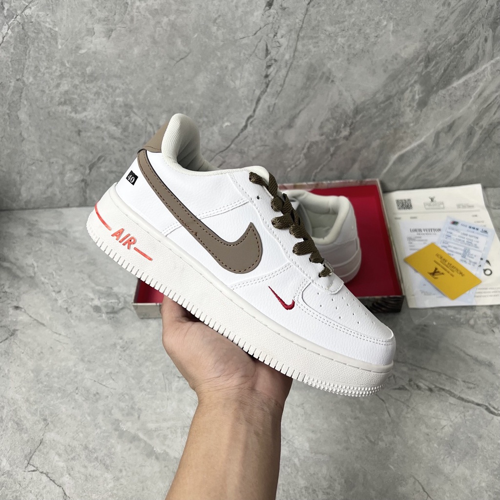 Giày Nike_air force 1, Af1 vệt nâu, giày thể nao nam nữ nâu trắng, đế cao, cổ thấp cao cấp