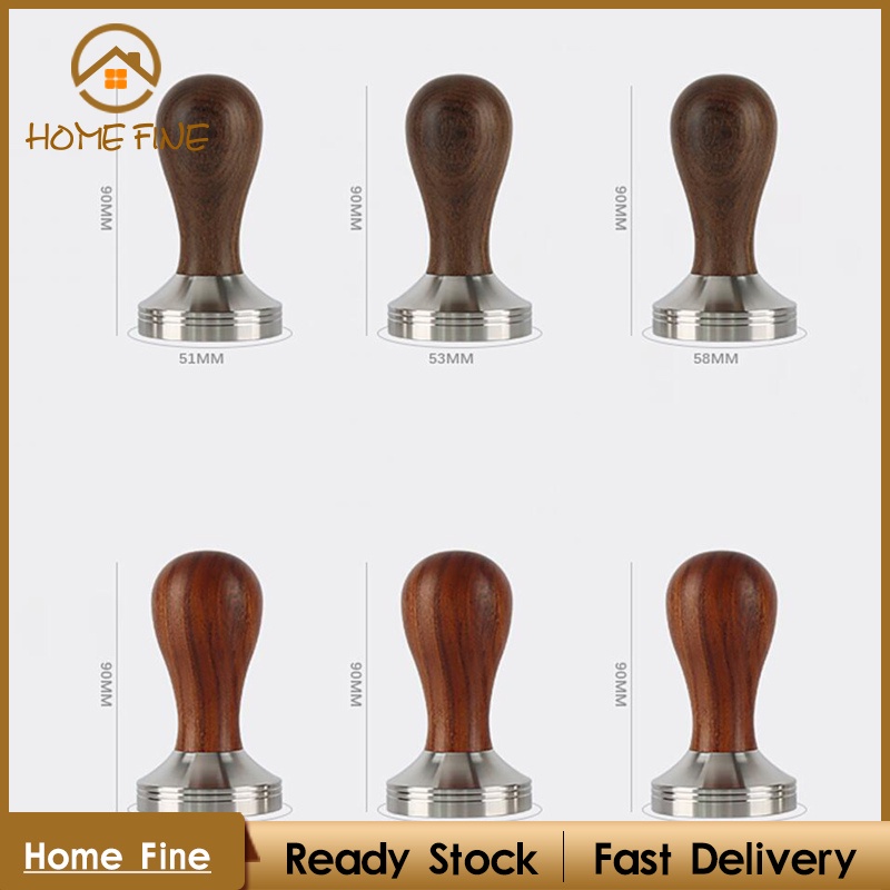 【Home Fine】Stainless Steel Coffee Tamper Barista Espresso Coffee Bean Press Tool w/Wooden Handle Flat Base