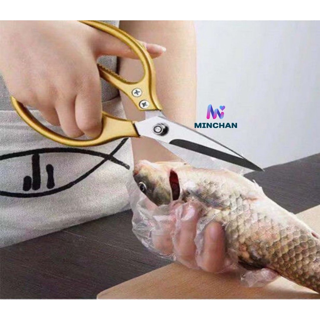 Kéo Bếp Cán Vàng Nhật Bản MINCHAN Siêu Sắc Bén, Đa Năng - Cắt Thịt, Thực Phẩm, Vải, Giấy Các Loại
