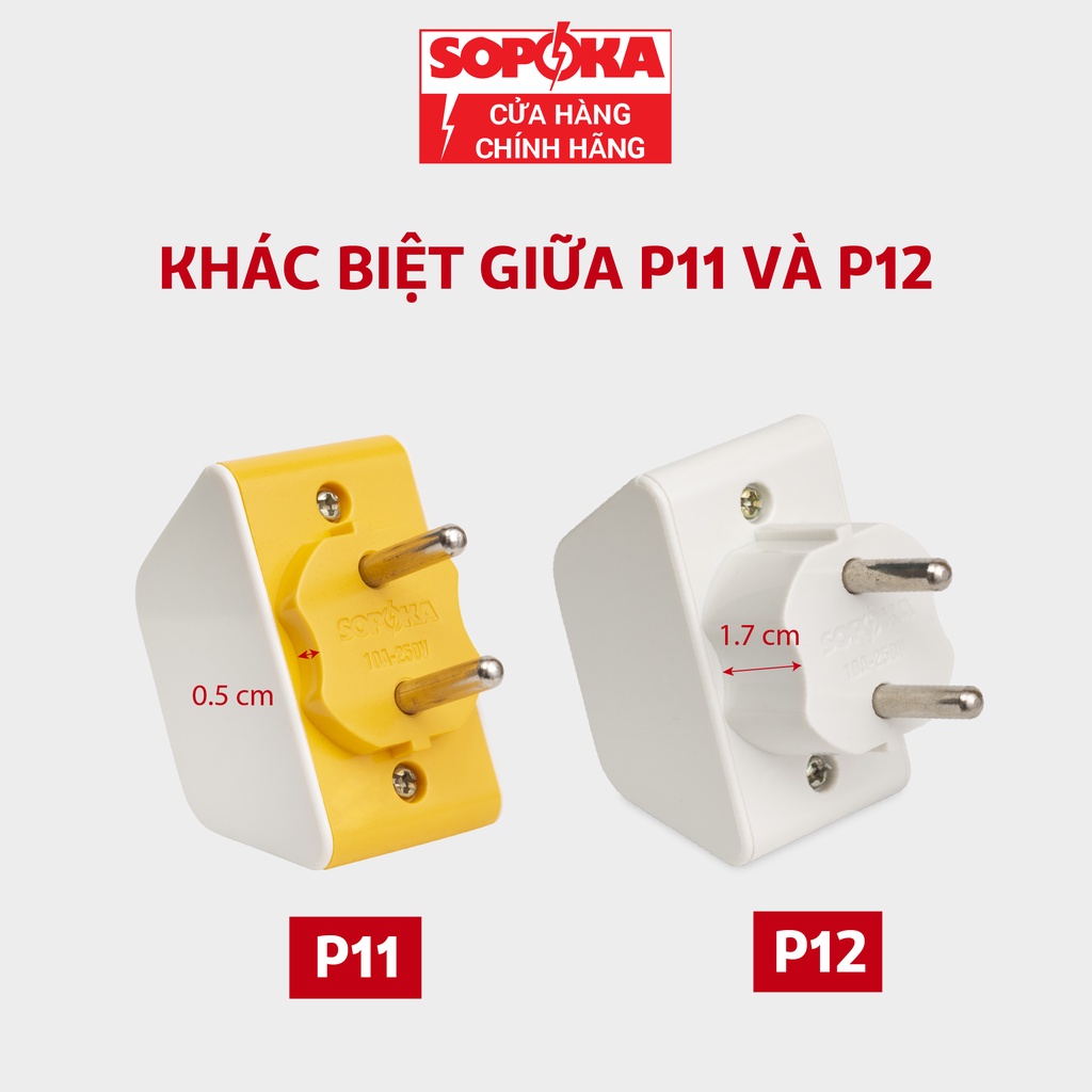 Đầu nối chia điện đa năng 3 cửa SOPOKA P11 P12 chịu tải 2200W