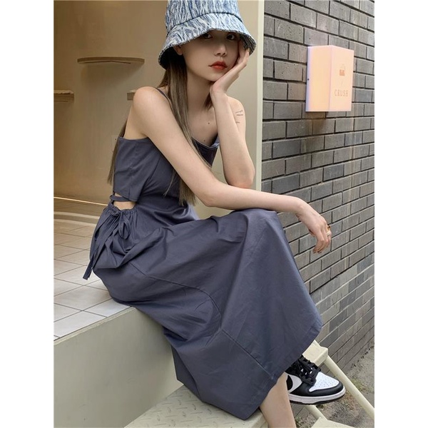 [MURIOKI] Đầm Hở Lưng Màu Sắc Tinh Khiết Phong Cách Hàn Quốc 2022 Cho Nữ