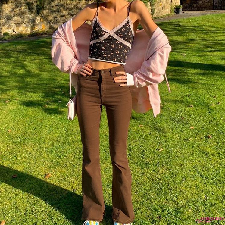 Quần Ống Loe Màu Trơn Phong Cách Vintage Cho Nữ