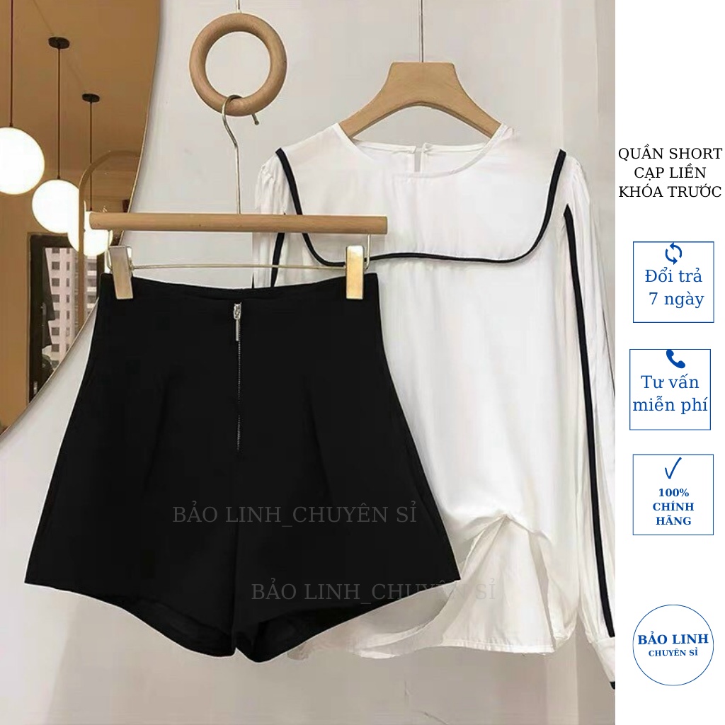 Quần short đen lưng cao cạp liền khóa trước thời trang nữ cá tính mặc đi biển ở nhà