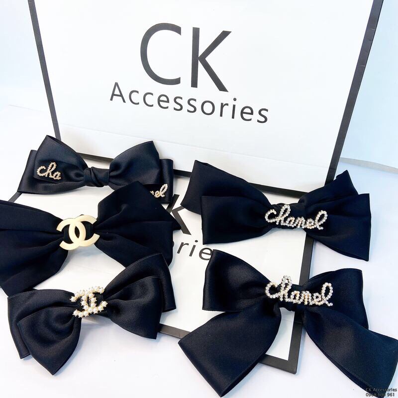 Kẹp tóc nơ thiên nga đen lụa đính đá🍓