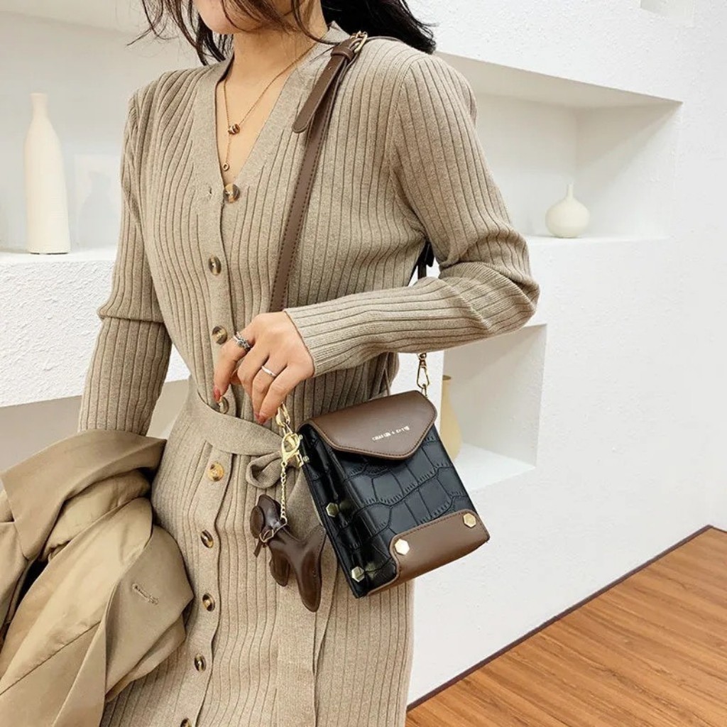 Túi Xách Nữ Mini Phối Màu Cực Đẹp Chất Da Tự Nhiên Bền Đẹp Size 16