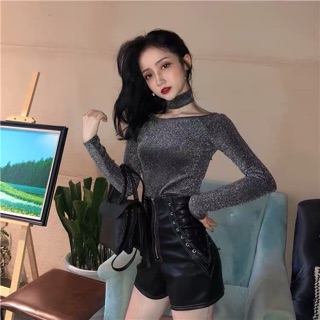 Quần da cạp cao đan dây ( ảnh thật )