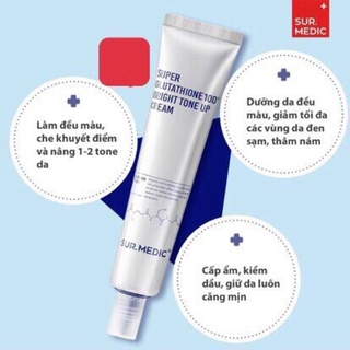 [chính hãng] kem dưỡng trắng da sur.medic super glutathione 100 bright tone up cream