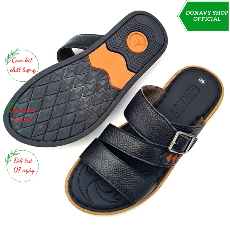 Dép Nam Da Bò 100% Thiết Kế 03 Quai Thời Trang - Đính Khuy Chống Gỉ D.3ql.