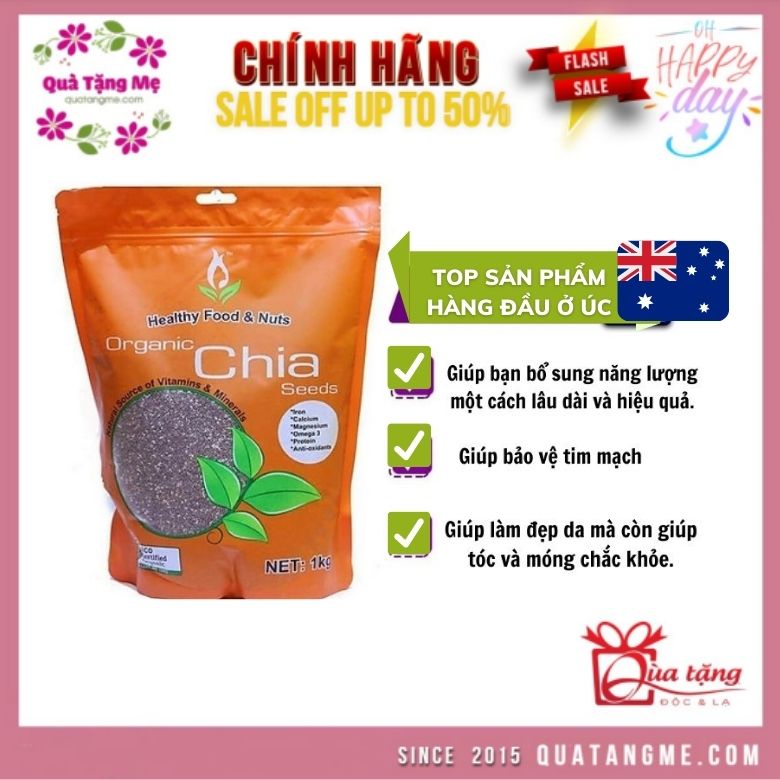 Hạt Chia Healthy Nuts &amp; Seeds Organic Chia Seeds 1KG ( Màu Cam)