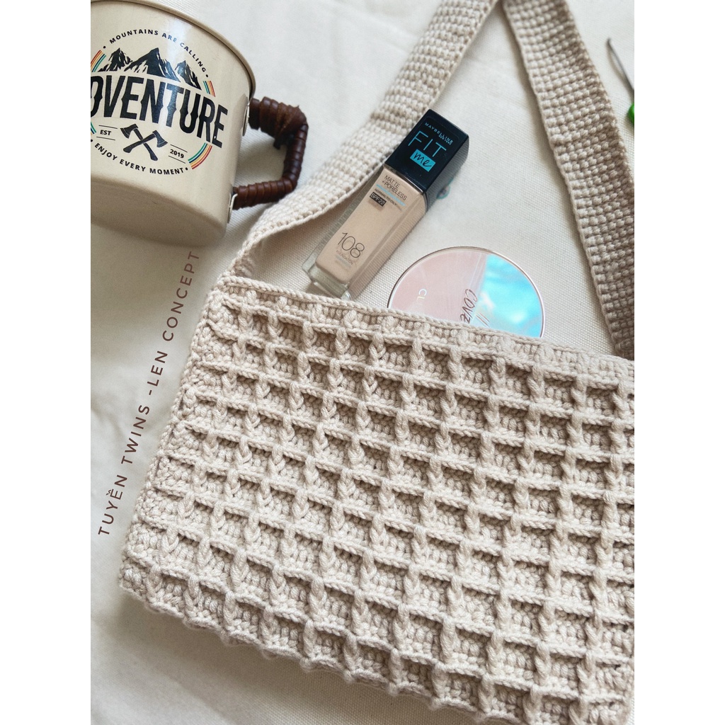 Túi len handmade  - Họa tiết ô vuông xinh xắn