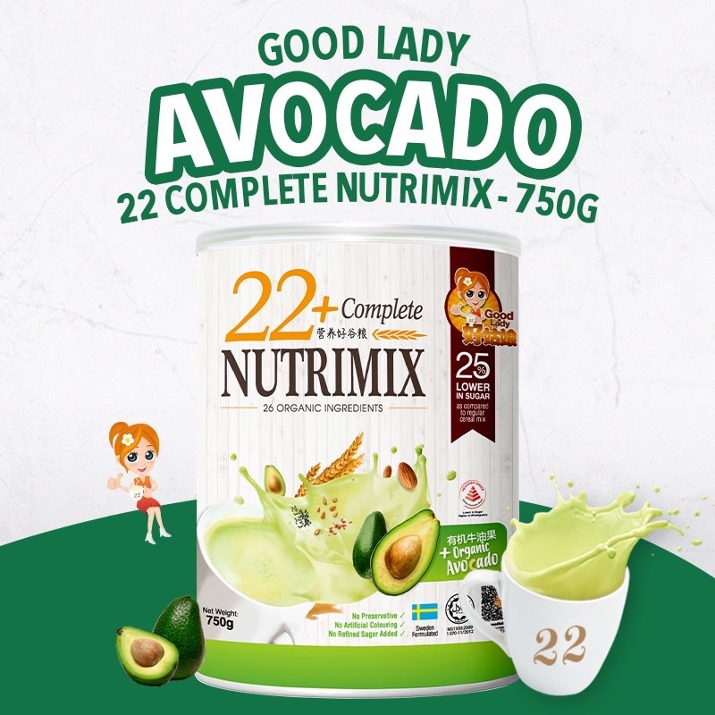 Bột ngũ cốc dinh dưỡng Singapore 22 loại hạt - Vị bơ hữu cơ - 22 Nutrimix Complete Organic Avocado