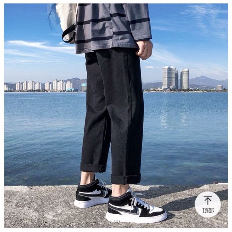 Quần vải jean bò baggy nam nữ quần jean bò baggy nam quan bo den  :  màu Đen - Mã 02 Win Boutique | BigBuy360 - bigbuy360.vn