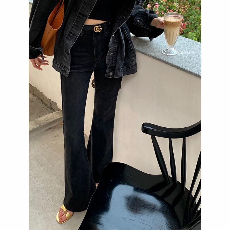 ❁ஐ✁Quần jean đen lưng cao dáng ôm co giãn phong cách Retro Hong Kong 2021 cho nữ