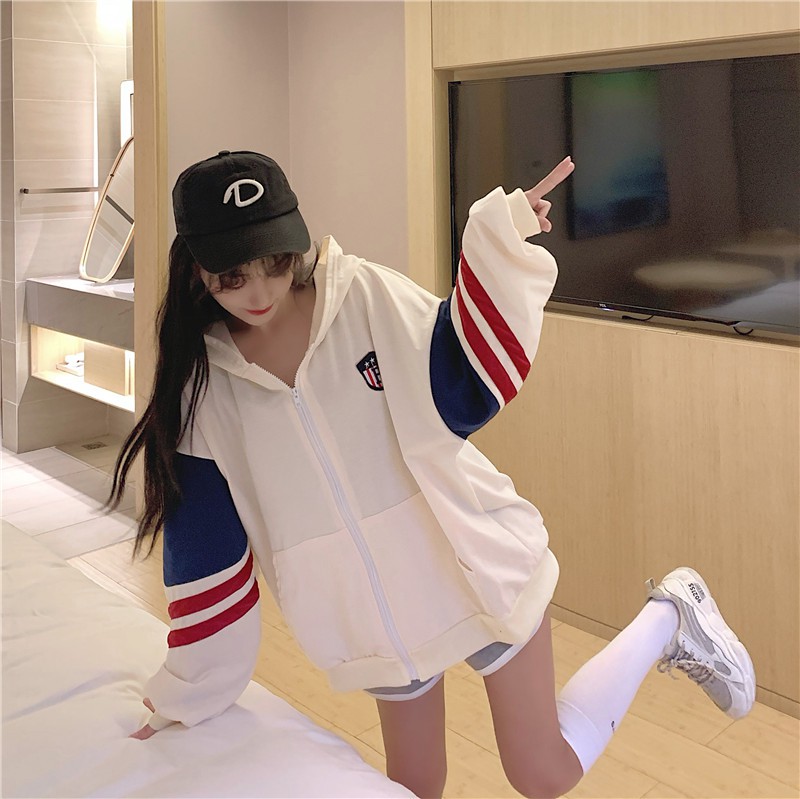 Áo Khoác Dài Tay Có Mũ Phối Khóa Kéo Năng Động Thời Trang Dành Cho Nữ | BigBuy360 - bigbuy360.vn