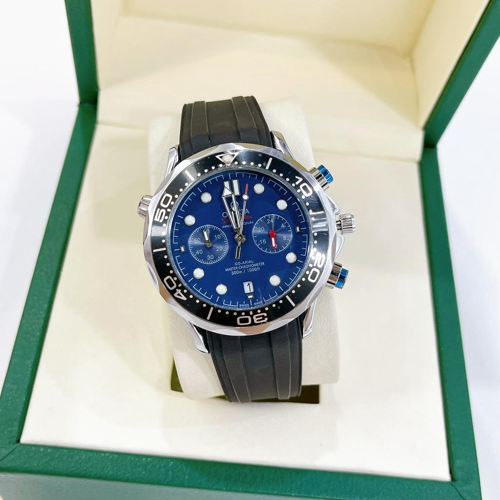 Đồng Hồ Nam O.M.E.G.A Dây Cao Su - Size 45mm, Kim Trôi, Kính Sapphire Chống Trày, Chống Nước Bảo Hành Máy 6 Thán