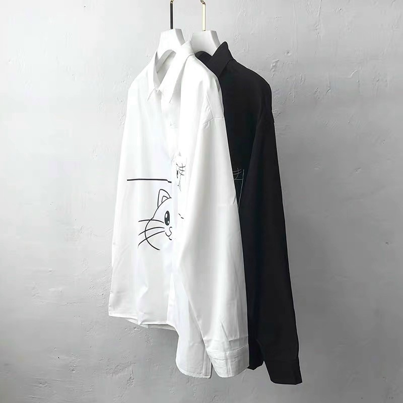 ÁO SƠMI LỤA IN MÈO FORM UNISEX (kèm hình chụp thật) | BigBuy360 - bigbuy360.vn