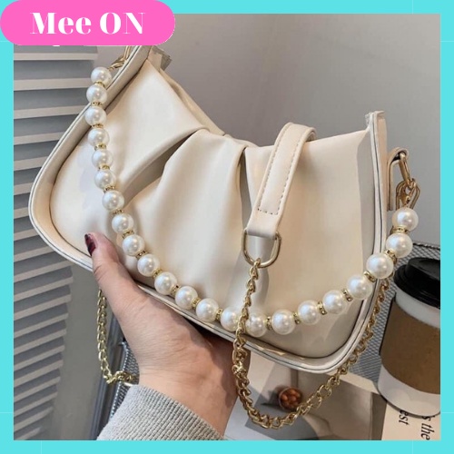 Túi Xách Đeo Chéo Xếp Ly Chuỗi Ngọc Siêu Xinh