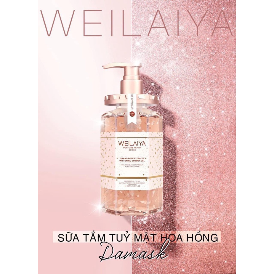 Sữa tắm Weilaiya cánh hoa hồng dưỡng trắng da Damask Weilaiya Grand Rose Extracts Whitening Shower Gel 450ml Zuka Beauty