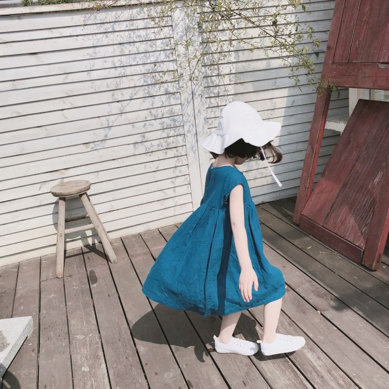 [Babycat] Hàng Có Sẵn Đầm Dài Cotton Lanh Trơn Màu Phong Cách Mori Nhật Bản Hàn Quốc Cho Bé Gái