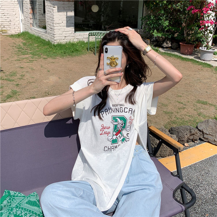 Áo Thun Nữ Tay Ngắn Xẻ Tà Dáng Rộng Phong Cách Hàn Quốc Độc Đáo