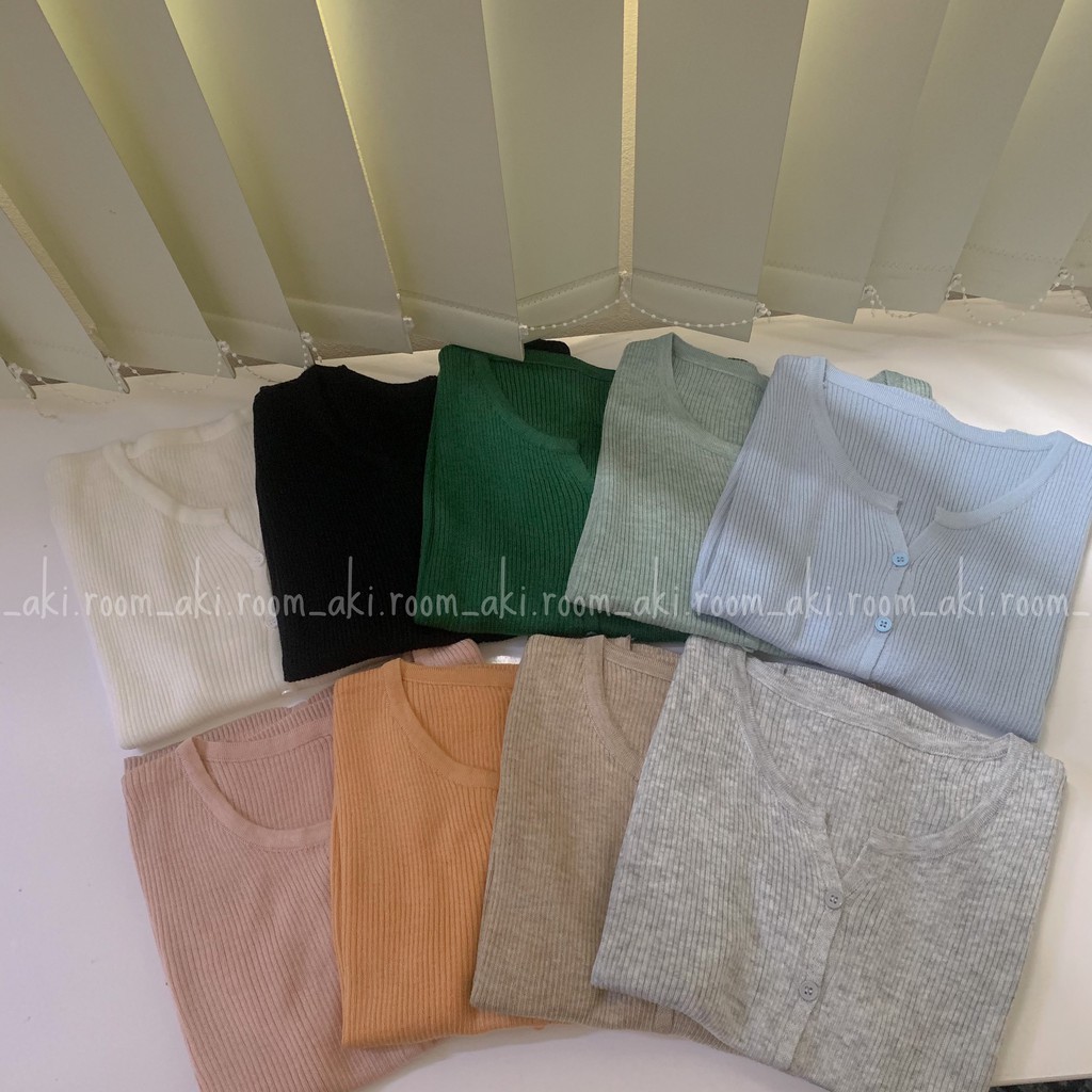 Áo len tăm mỏng cộc tay cài cúc cổ tròn V chất mềm