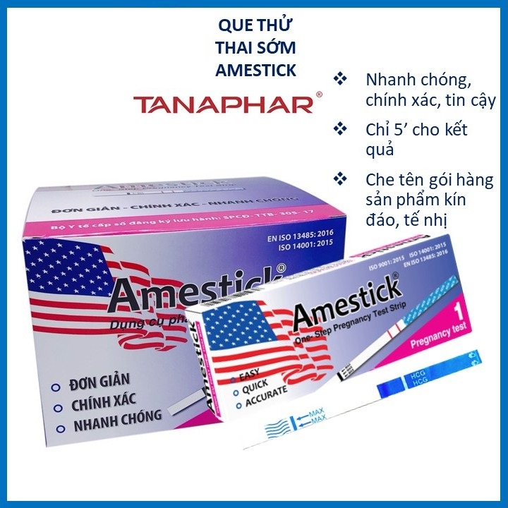 Combo 10 que thử thai AMESTICK phát hiện thai sớm - Que thử thai TANAPHAR AMESTICK tiện lợi, chính xác