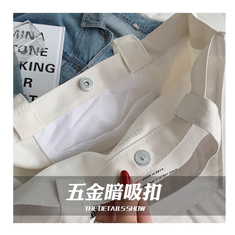 Túi tote vải canvas YOUTH phong cách Hàn Quốc có cúc T45