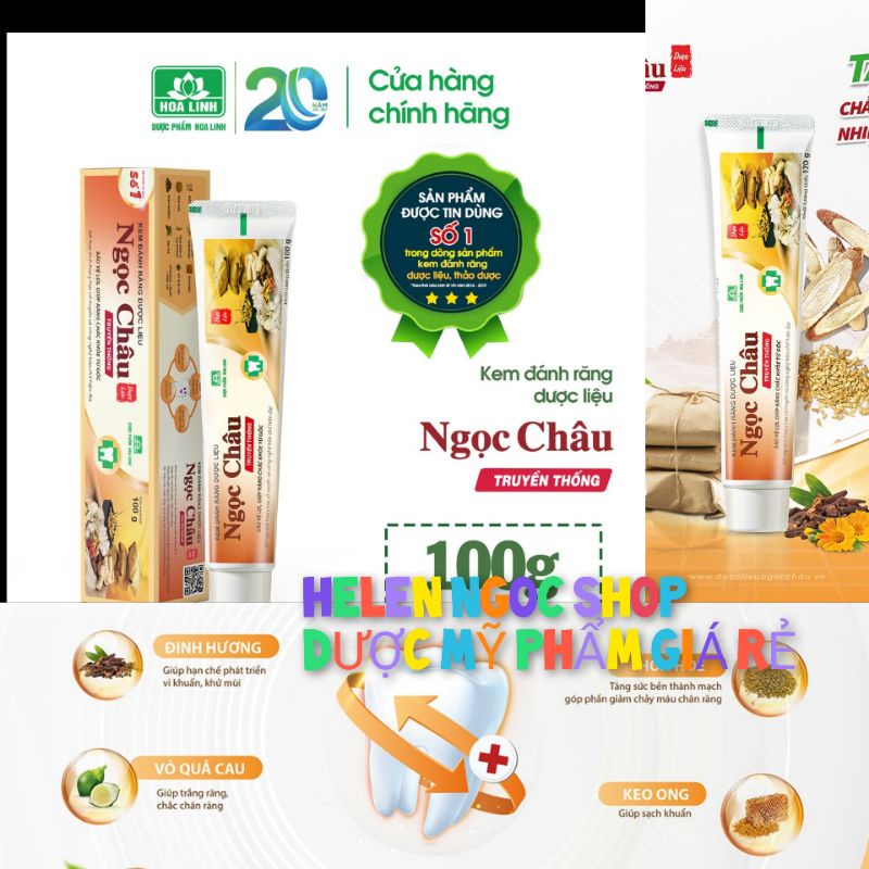 bàn chải đánh răng và Kem đánh răng dược liệu Ngọc Châu Truyền Thống 100g/170g