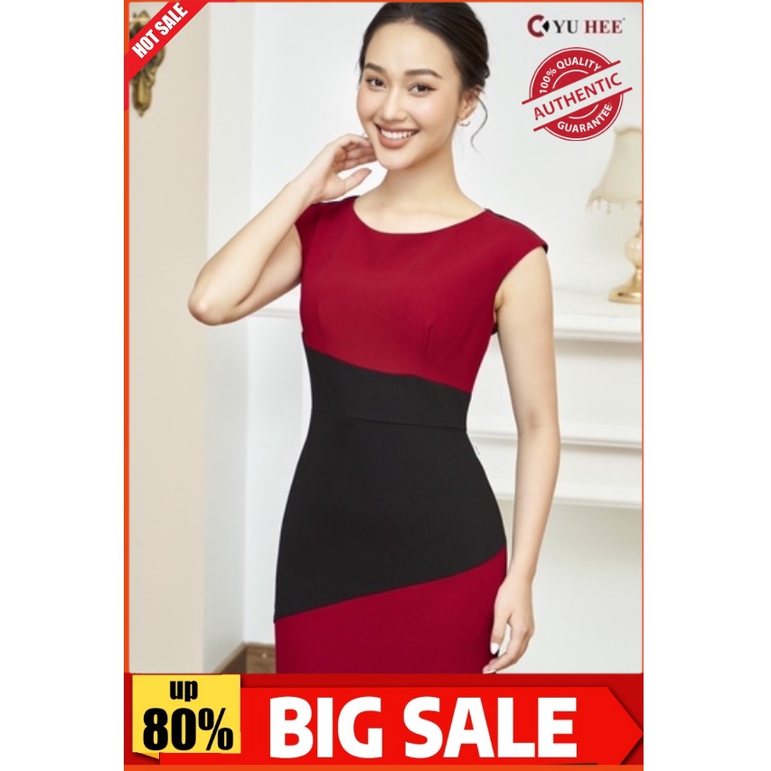 Đầm thiết kế dáng ôm body dự tiệc sang trọng hai màu tay ngắn qua gối bút chì; váy thời trang cao cấp 2 lớp YuHeee