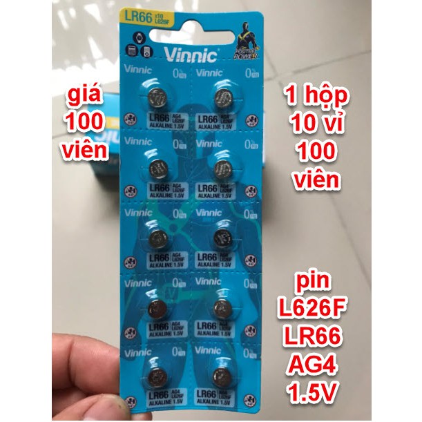 1 hộp 10 vỉ (100 viên) pin thay thế đồng hồ đeo tay L626F, LR66, AG4 vinnic chính hãng