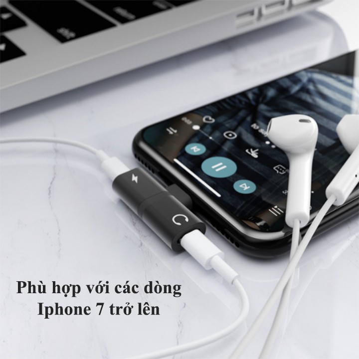 Jack chuyển đổi tai nghe chân lightning 2 trong 1 cho iphone 7 trở lên - vừa sạc vừa nghe nhạc, chơi game